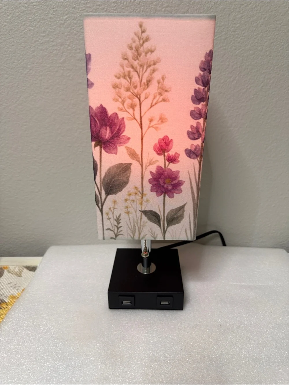 ✨Floral Linen Column Table Lamp with Remote - Pink, Purple, Yellow✨